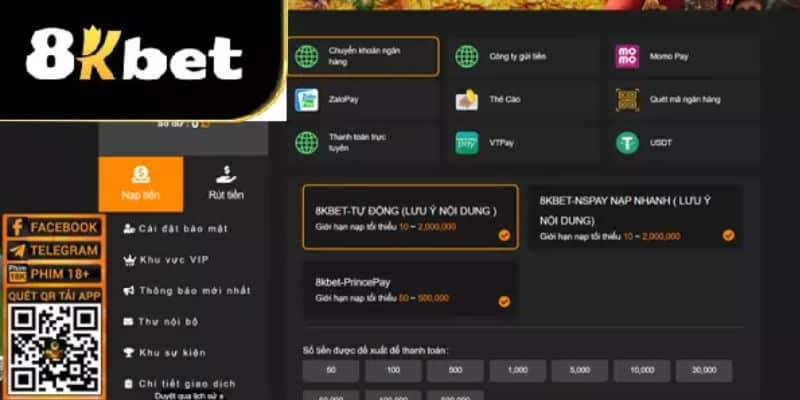 Nạp tiền 8KBet qua hệ thống ví điện tử